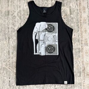 VTG UPPER PLAYGROUND Black Tank Top with Elephant and Boombox Design